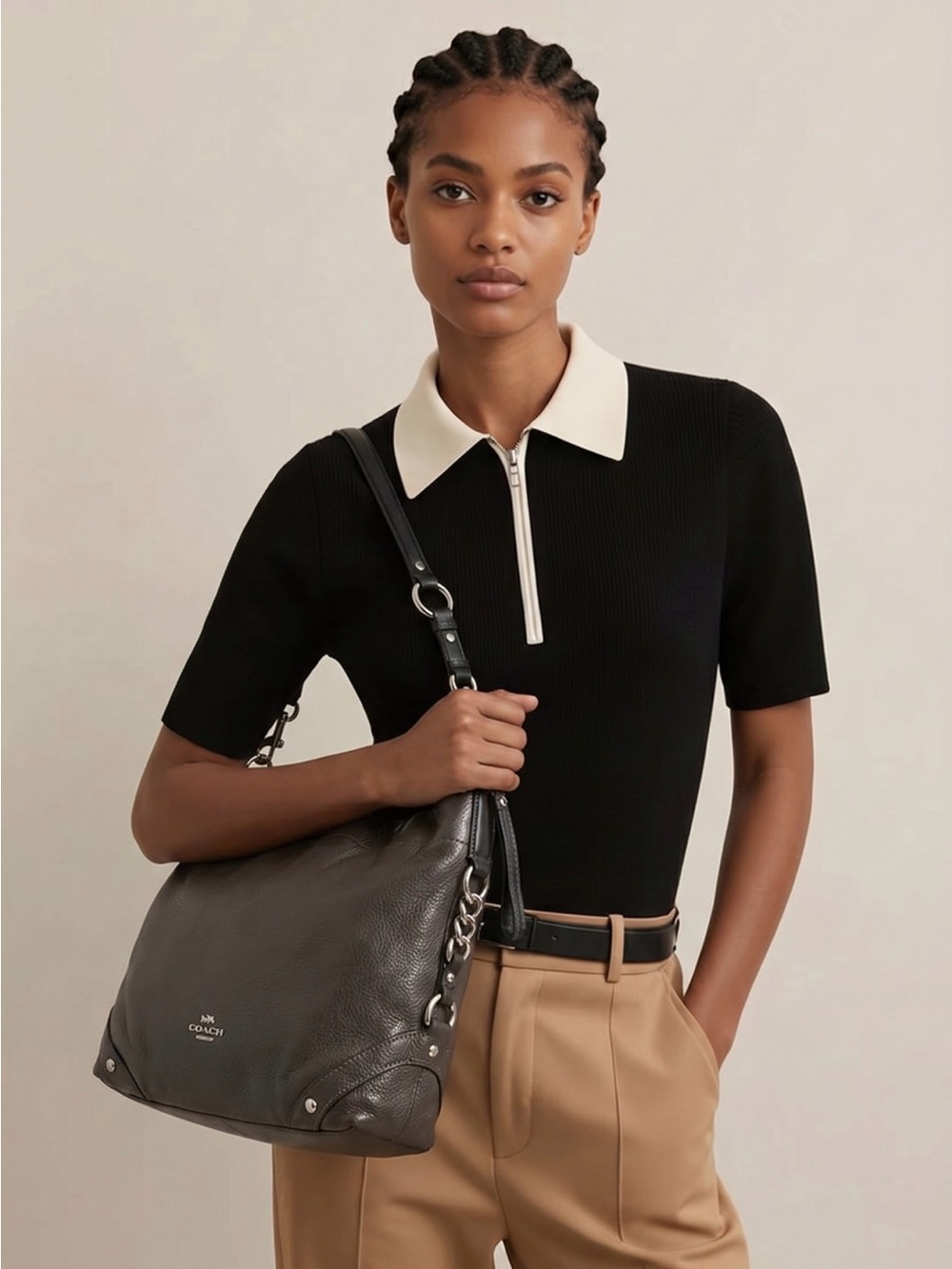 Coach Brown Pebbled Leather Shoulder Bag - Picture 2 of 9